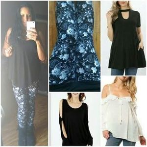 One Size Grey & Black Floral Leggings